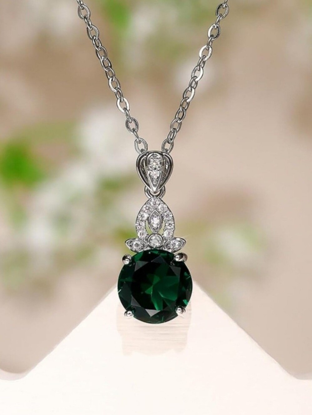 Emerald Green Cubic Zirconia Pendant Necklace - Women Jewelry